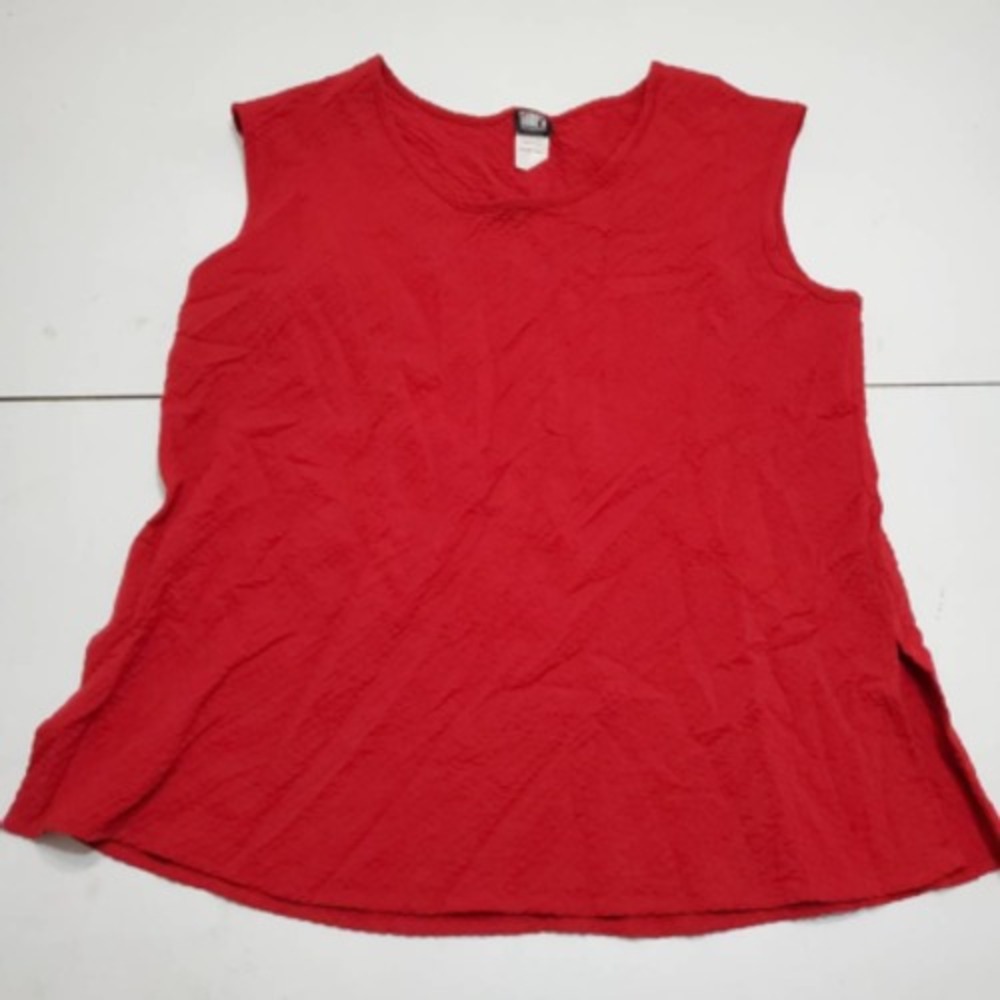 Gump's Womens Blouse Red Sleeveless Scoop Neck Stretch Side Slit L